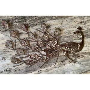 Vintage MCM Metal Peacock Wall Art Brutalist Atomic Retro Sculpture 1960S